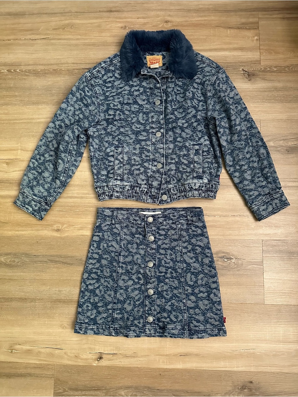 Levi’s Girls Leopard Denim Jacket & High Rise Skirt 2-Piece Set Size 12